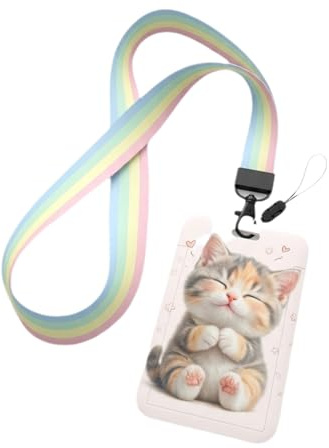 Laniére Porte-Carte Chaton chat Kawaii avec Lanière Arc-en-Ciel – Étui Carte Bancaire bus école Compact, Mignon & Pratique – Idéal Cadeau Femme, Ado & Enfant Manel