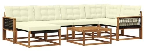 vidaXL Outdoor-Sofagarnitur 7 pcs Natur und Creme Massivholz Akazie, Modernes Garten-Sofa-Set, langlebige Loungemöbel, stylische Terrassensitze, wetterfeste Schaumkissen, Akazienrahmen