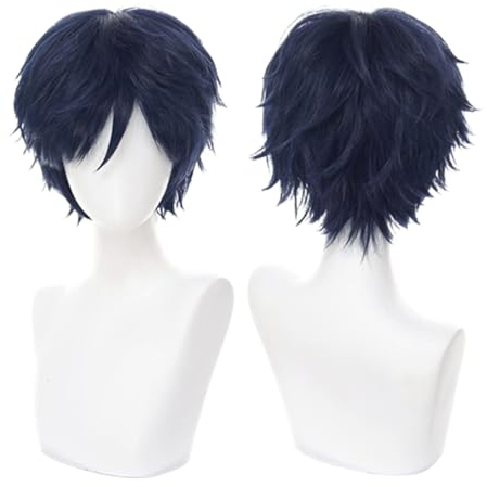 COSPLAZA Cosplay Wig Blue Exorcist Rin Okumura kurz dunkelblau Halloween Costume Perücke