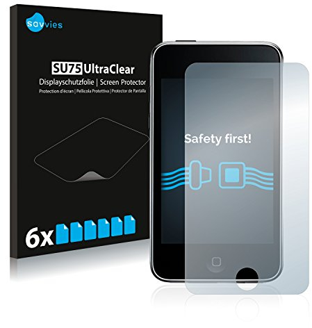 Savvies 6 Stück Schutzfolie für Apple iPod Touch (2. Gen.) Displayschutz-Folie Ultra-Transparent