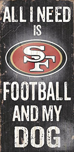 San Francisco 49ers Holzschild – Fußball und Hund, 15,2 x 30,5 cm