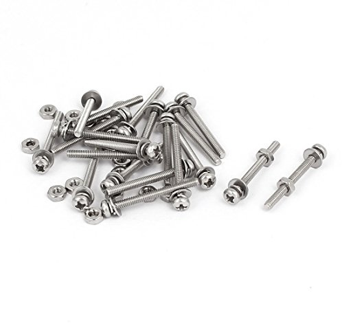 sourcing map M2 x 20mm 304 Stainless Steel Phillips Pan Head Screws Nuts w Washers 20 Sets