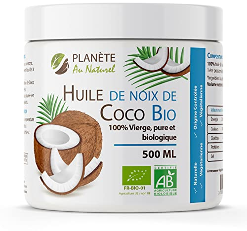 Huile de Coco Bio - 500 ml - Vierge, Pure et Biologique - Première pression à frois - 100% biologique - Cuisine et cosmétique