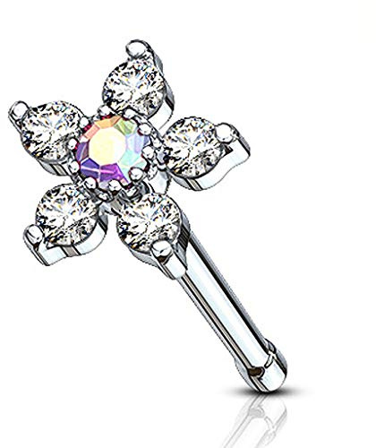 Autiga Nasen-Piercing Stecker Blume Blüte Nasenstecker Stift Zirkonia Kristalle