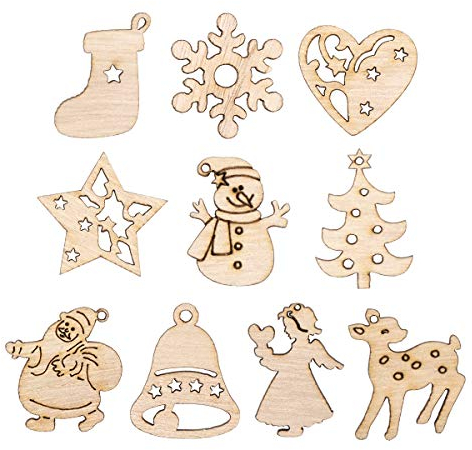 Lot de 200 rondelles en bois pour sapin de Noël - Décoration à disperser - Décoration de Noël à suspendre (style mélangé)