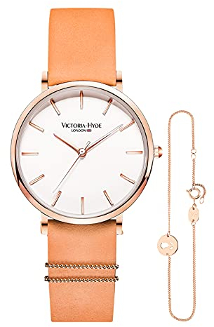 VICTORIA HYDE Damen Quartz Uhren Armreifen Set Lederband