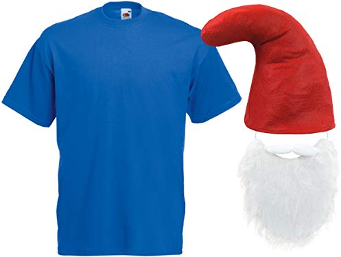 Alsino Schlumpf Kostüm Papa Schlumpf Verkleidung (Kv-139) blaues T-Shirt rote Zwergenmütze und Bart, Größe wählen:XL