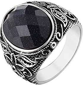 KnSam - Anello da uomo in titanio, in argento, con fiore di morto celtico, con pietra nera e Acciaio inossidabile, 62 (19.7), colore: Argento con pietra lilla., cod. FF190612DE473