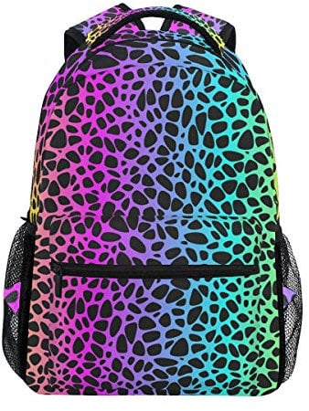 Mnsruu Rainbow Leopard Backpack School Bag Travel Daypack Rucksack for Students Boys Girls, Laptop Backpack