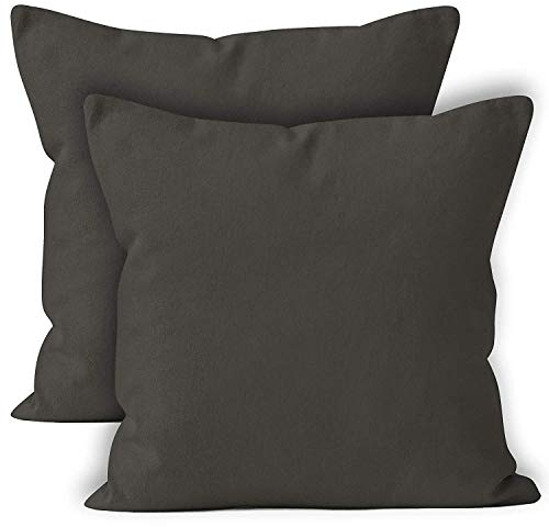 Encasa XO Baumwoll-Kissenbezüge, 2er-Set I 18x18 in (45x45 cm) - Kohlengrau I kein Einsatz I einfach Kissenbezüge I Maschinenwaschbar | Nur Innen benutzen