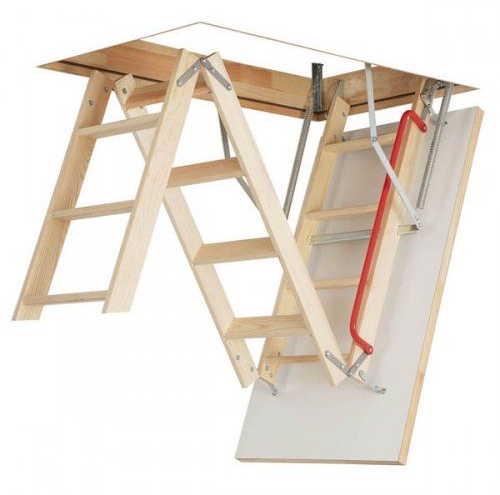 Optistep Escalera plegable de madera de 3 secciones para ático. Tamaño del marco: 60 cm de ancho x 120 cm de largo de altura hasta 280 cm y escotilla aislada. Entrega gratuita al día siguiente en el