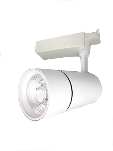 Vetrineinrete® Faretto da binario monofase led cob 30 watt scocca bianca faro soffitto proiettore luce frdda 6500k calda 3000k naturale 4000k (Luce Naturale 4000k)