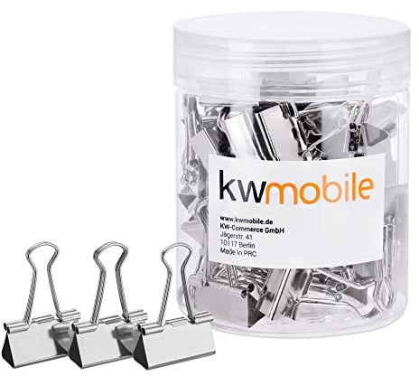 kwmobile 50x Foldback Klammern Set - 50x 19mm - Vielzweckklammer Büro Dokumenten Clips - Metall Maul Klammer Klemmen in Silber