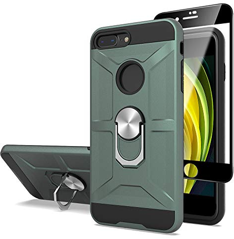 Cuoqing iPhone SE 2020 Case, Shockproof Silicone Protective Cover With Ring Stand for iPhone SE(2020)/8/7, Dark Green