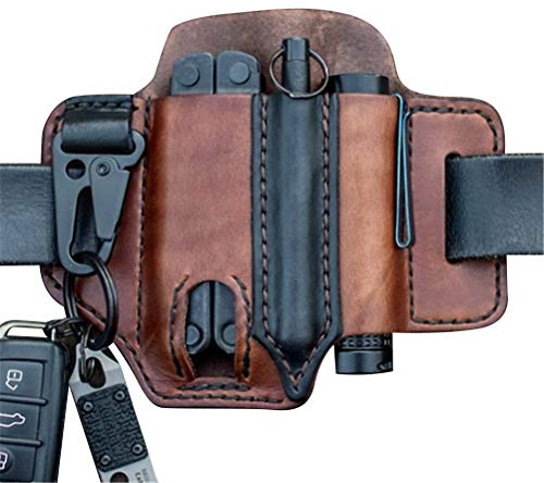 Gmuret EDC Lederscheide Organizer, Leder Gürtelschlaufe Taille Multitool Scheide mit Schlüsselhalter, Leder EDC Taschen Organizer für Werkzeuge