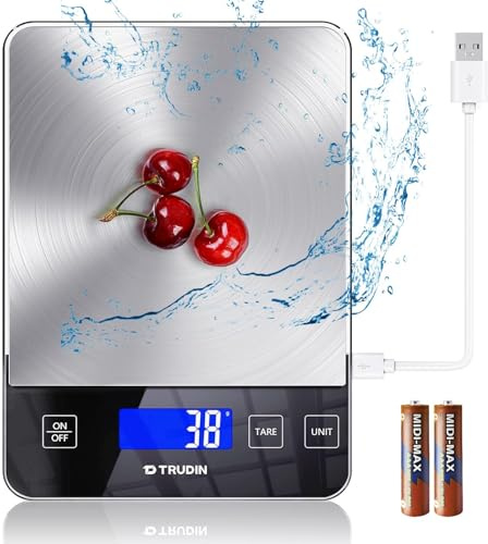 15 kg Lebensmittelwaage, NASA-Qualität, digitale Küchenwaage, misst präzise Gramm und Unzen zum Backen und Kochen, wasserdichtes gehärtetes Glas und Edelstahl-Plattform
