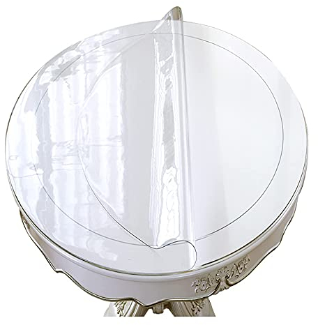 Cubierta De Mesa Grueso Limpiable,Mantel Vinilo Plástico 1,5mm,Almohadilla Protectora De Cristal Transparente,para Picnics,Fiestas,Banquetes,manteles Redondo Impermeable,90cm/35.5in