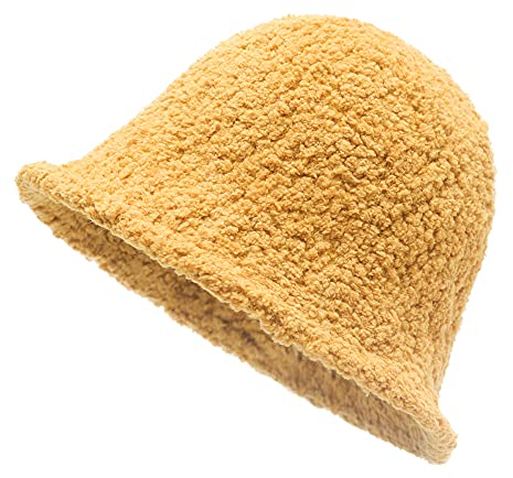 ZLYC Damen Winter Kuppel Wolle Fischerhüte England Stricken Warm Solide Fedora(Sherpa Gelb)