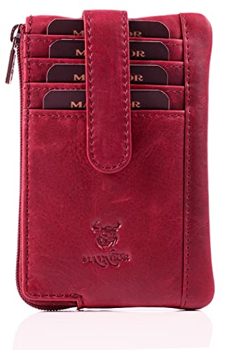 MATADOR 2in1 Geldbörse Damen Schlüsseltasche Leder mit 4 Fächer für Karten | Schlüsseletui Key Organizer mit RFID Schutz | Schlüsselmäppchen Autoschlüssel Hülle Leder mit Geschenk-Box | Pink