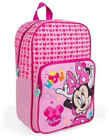 PERLETTI Zaino Bambina Minnie Rosa - Asilo con Topolina Scuola Materna Doppia Cerniera - Cartella Piccola con Tasca Frontale Viaggi Leggera Pratica Resistente 36x24x12cm