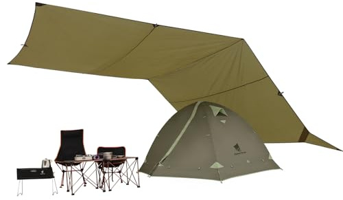 17 × 3 m große Campingzeltplane, Outdoor, wasserdicht, schwer entflammbar, Hängematte, Regenfliege, Rucksackreisen, Zelt, Plane, Unterstand für Wandern, Reisen, Picknick (ohne Stangen)