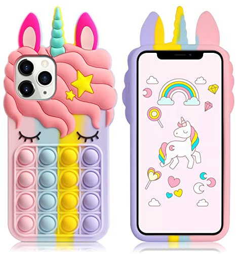 Vunake for iPhone 11 Pro Max Case Fidget Toy Phone Case for Kids Girls Push Bubble Fidgets Release Stress Protective Case Soft Silicone Shockproof Phone Case Cover for iPhone 11 Pro Max 6.5 -Unicorn