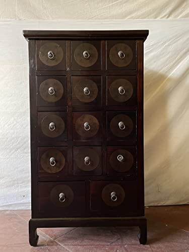 Antiker Apothekerschrank Apothekerkommode Büroschrank Aktenschrank Sideboard Kommode Anrichte mit 14 Schubladen Breite66xHöhe114cm Farbe: Nussbaum