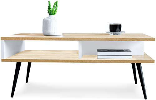 MeblePitus.pl Couchtisch - Couchtisch aus Holz - doppeltes Bücherregal - dekorativ, Designer, modernistischer Look, minimalistischer Stil - komplett aus Holz