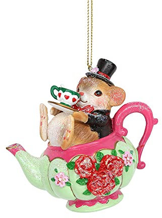 CRAFTY CAPERS Dormouse in Teapot Hanging Ornament | Christmas Tree Decorations | Gisela Graham