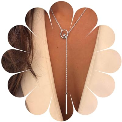 Aneneiceera Boho Kreis Y Halskette Kette Silber Lariat Bar Anhänger Halskette Strass Cz Karma Kreuz Halskette Kette Lang Durchziehen Halskette Schmuck für Frauen und Mädchen