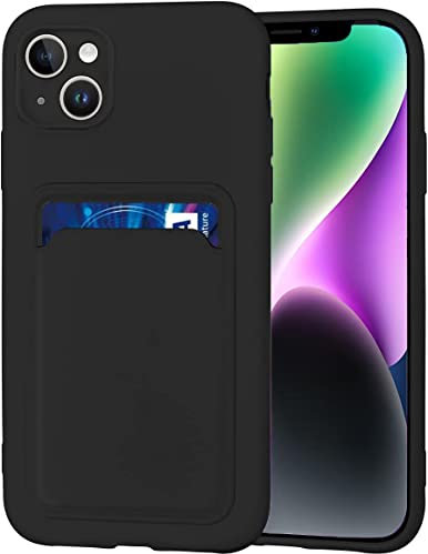 Case for iPhone 14, Liquid Silicon Back Card Holder Phone Case, Ultra Slim Soft TPU Shockproof Case with Card Slot, Card Holder Sleeve, Wallet Card for iPhone 14 (BLACK)