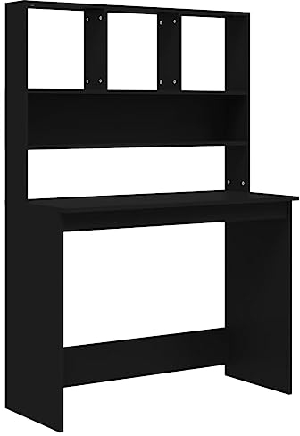 vidaXL Schreibtisch mit Regal, Computertisch mit viel Stauraum, Tisch für Wohnzimmer Büro, Bürotisch Arbeitstisch, Schwarz Holzwerkstoff