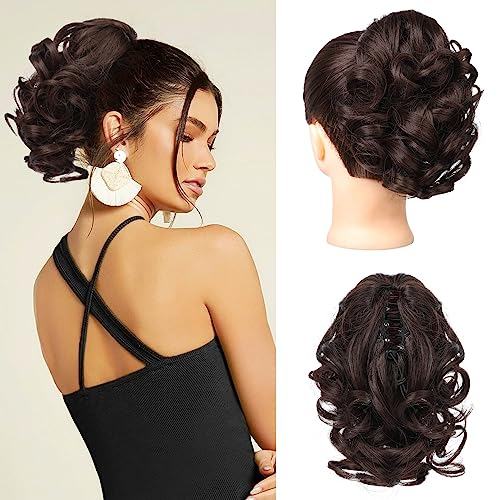 REECHO Pferdeschwanz Haarverlängerung, 23 cm Kurze lockige gewellte Haarklammer Haarteil Pferdeschwänze Haarverlängerungen Haarteile für Frauen Ponytail Extension - Dunkelbraun