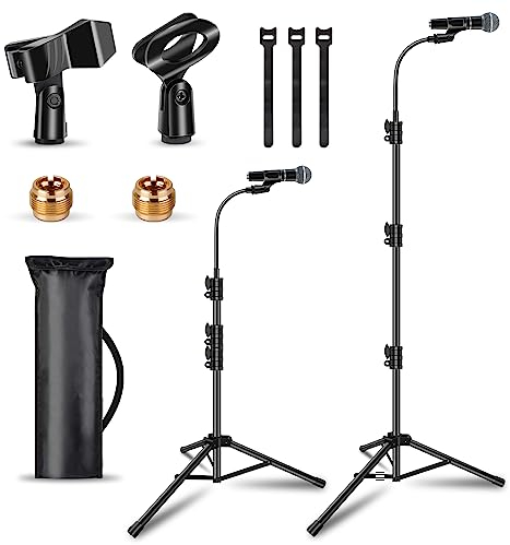 Lot de 2 supports de micro col de cygne à 360 ° pour microphone chantant, hauteur réglable de 61 cm à 170,2 cm avec 2 clips de micro pour adultes et enfants