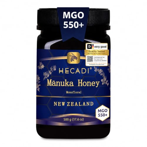 Miel de Manuka 550+ Hecadi Originaire de Nouvelle-Zélande avec une teneur en MGO certifiée et garantie 500 g