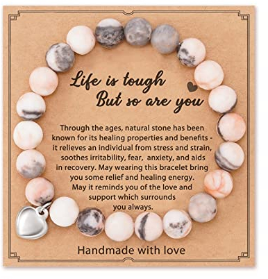 AESDOX Handgemachtes Kristall Armband Unisex Herz Armband Freundschaftsarmband Geschenk für Ihre Liebe (Zebrafelsen)