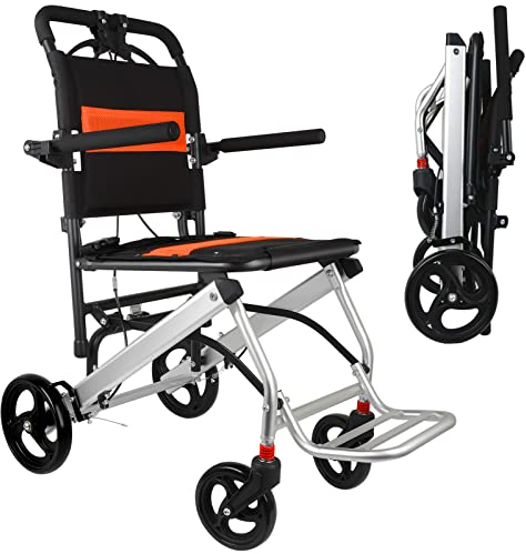 Tripaide Faltrollstuhl Faltbarer Rollstuhl Ultraleicht wiegt 7.3KG für Behinderte und Senioren, Transportrollstuhl Transit Rollstuhl für Indoor und outdoor Reiserollstuhl mit Handbremse