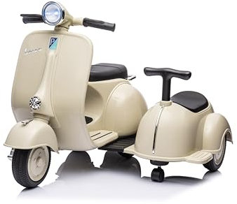 Moto Elettrica per Bambini Piaggio Vespa Sidecar Small 6V Luci Suoni LED Mp3 (Avorio)