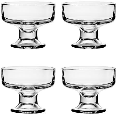 binsakao Small Glass Ice Cream Bowl Set, Glass Dessert Cups for Trifle Parfait Sundae and Nuts, Lead-Free Footed Dessert Cups, Clear Glass Fruit Parfait Cups, Set of 4