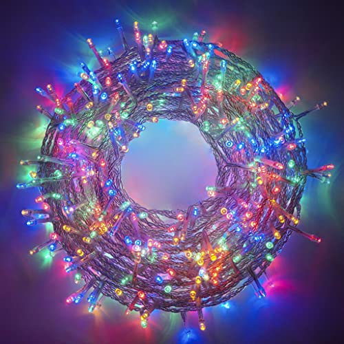 Partenopea serie stringa catena luminosa di luci 500 LED per albero di Natale da Esterno natalizie ed Interno controller con 8 giochi di luce e Memoria cavo trasparente (LUCE MULTICOLOR, 25 metri)