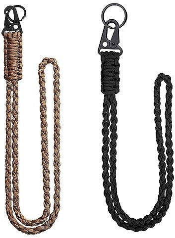 COSSIKA Hanging Rope 2 Pcs Paracord Keychain with Carabiner Paracord Neck Lanyard Keychain Heavy Duty Braided Rope Necklace Keychains