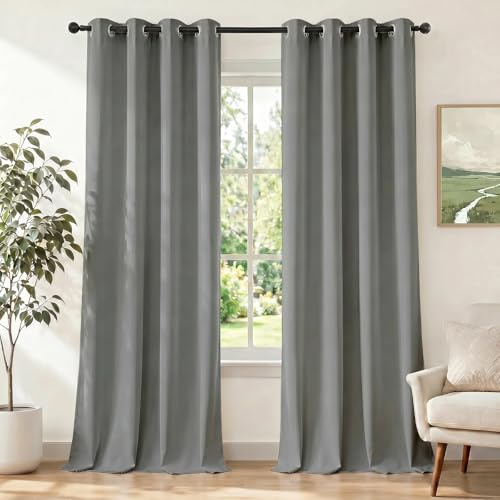Ystyle Gardinen mit Ösen 2er Set, H145 x B140 cm, Hellgrau | Wasserabweisend Gardinen Wohnzimmer Modern, Thermovorhang Hitzeschutz Kälteschutz, Verdunklungsvorhänge per Soggiorno
