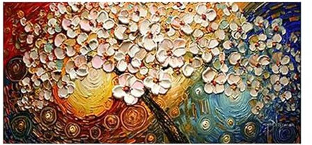 Peinture À l'huile sur Toile Peinte À La Main | Tableau Peinture au couteau 3D floral Fleurs moderne abstrait Decoration Murale, Chambre Salon Art mural,120x60cm(With frame)