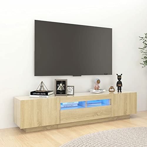 NITCA Mobile Porta TV con Luci LED, Mobile Televisore a Parete Moderno, Mobiletto TV, Mobile TV Soggiorno in Legno, Rovere Sonoma 180x35x40 cm