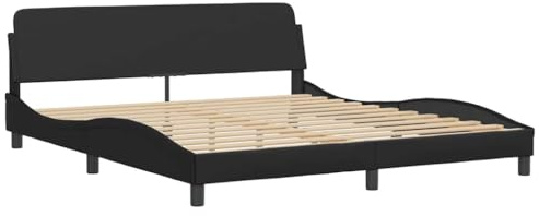vidaXL Bettgestell Dover, Bett mit Lattenrost, Bettrahmen in Wellenform, Doppelbett Polsterbett Schlafzimmerbett, Schwarz 180x200cm Kunstleder