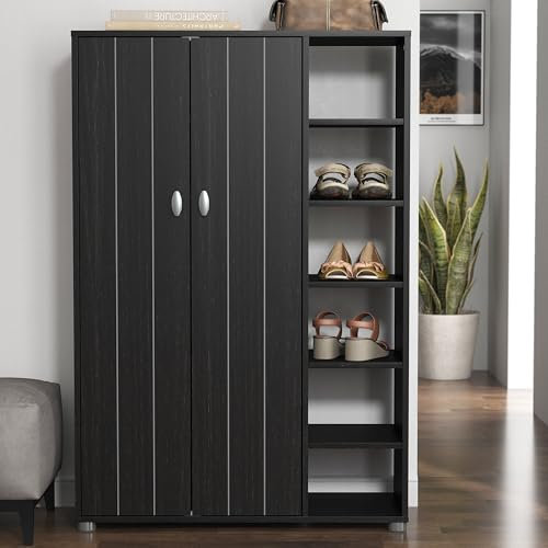 Galano Hansel 24-Pair Shoe Cabinet – 2 Door Standing Shoe Storage Unit and Organizer Rack for Hallway – D35.3 x W79.6 x H119.0 cm – Rustic Black Oak