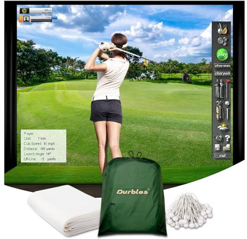 Durbles Golf Simulator Impact Screen - Premium Triple Layer Launch Monitor Projector With HD Visuals for Indoor Practice, Enclosure and Net - Hitting Screen With Grommets & Bungee Cords