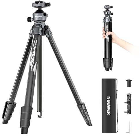 NEEWER LITETRIP LT07 155cm Treppiede da Viaggio in Alluminio con Testa Sfera, Piastra QR Arca Compatibile con Peak Design Piastra Cavalletto V3, 2 Asse Centrali, Maniglia Porta Telefono 2in1, Max 10kg