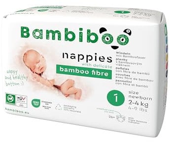 Bambiboo Hautfreundliche Einwegwindeln Newborn mit Weicher Bambusfaser und Nabelöffnung - Newborn Baby Windeln - Neugeborene Baby Wegwerfwindeln - Schutz für die Haut - Größe 1, 26 Stück