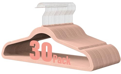 HealSmart Confezione da 30 grucce in velluto resistente, antiscivolo, con intagli sulle spalle, per cappotti, pantaloni e vestiti, rosa